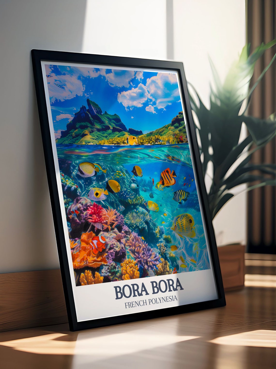 Bora Bora Lagoon Coral Reef Tropical Fish Seascape Travel Poster - Image 3
