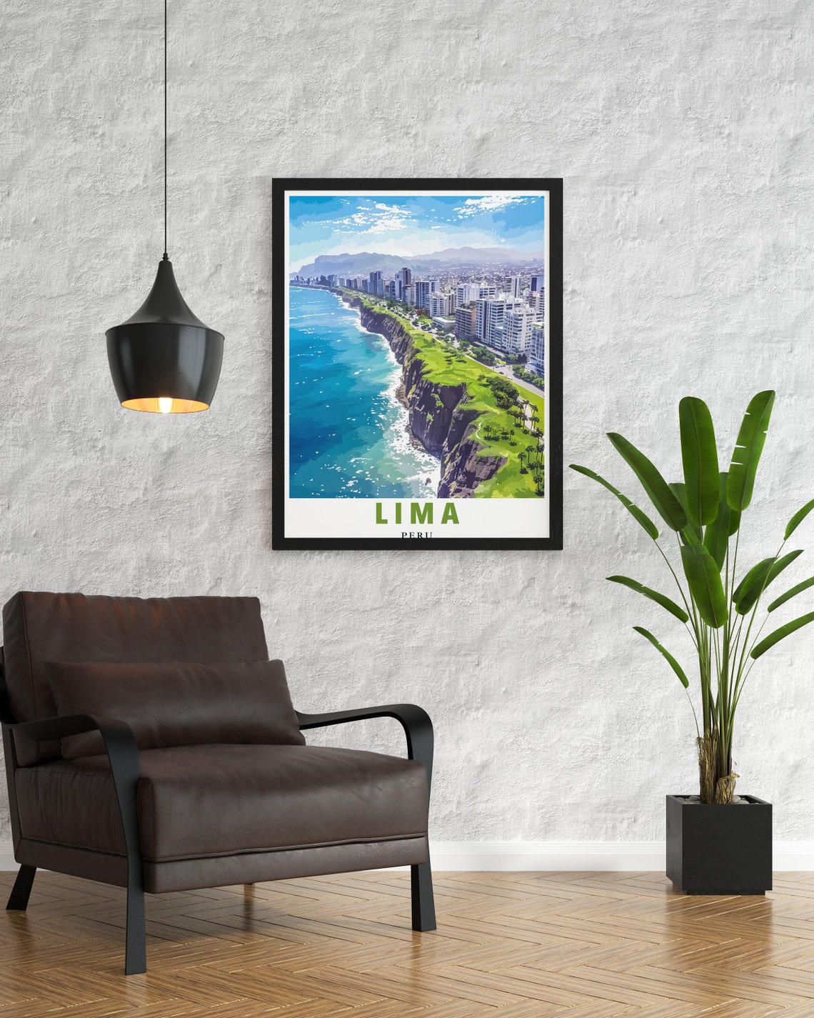 Lima Peru Miraflores Cliffs Pacific Ocean City Skyline Poster - Image 3
