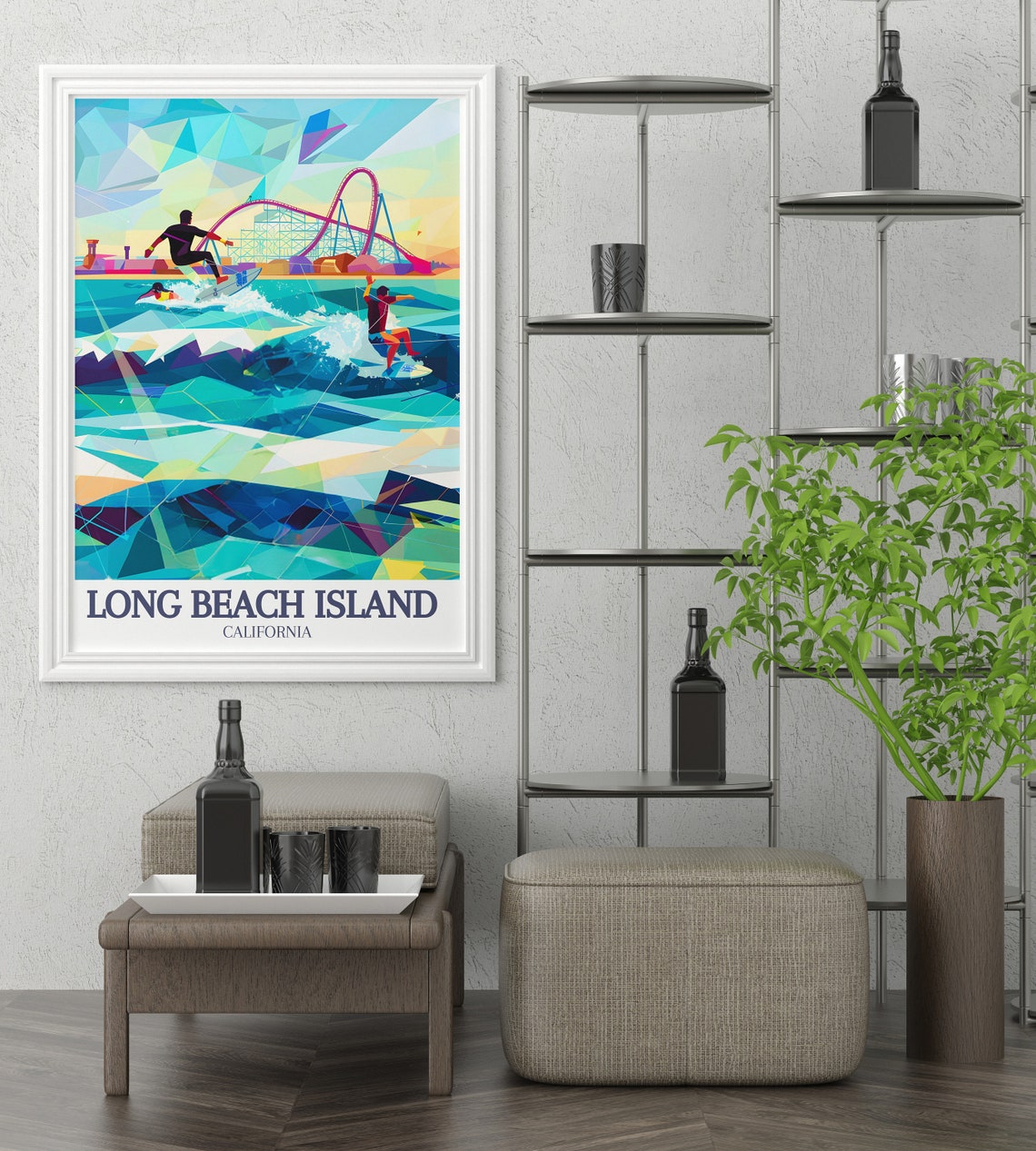 Long Beach Island California Surfers Waves Pier Coaster Poster - Image 2