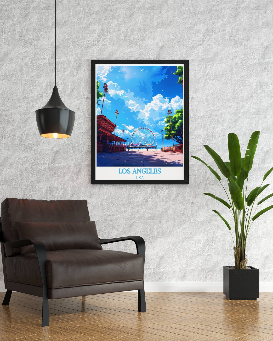 Los Angeles USA Santa Monica Pier Ferris Wheel Boardwalk Poster - Image 2
