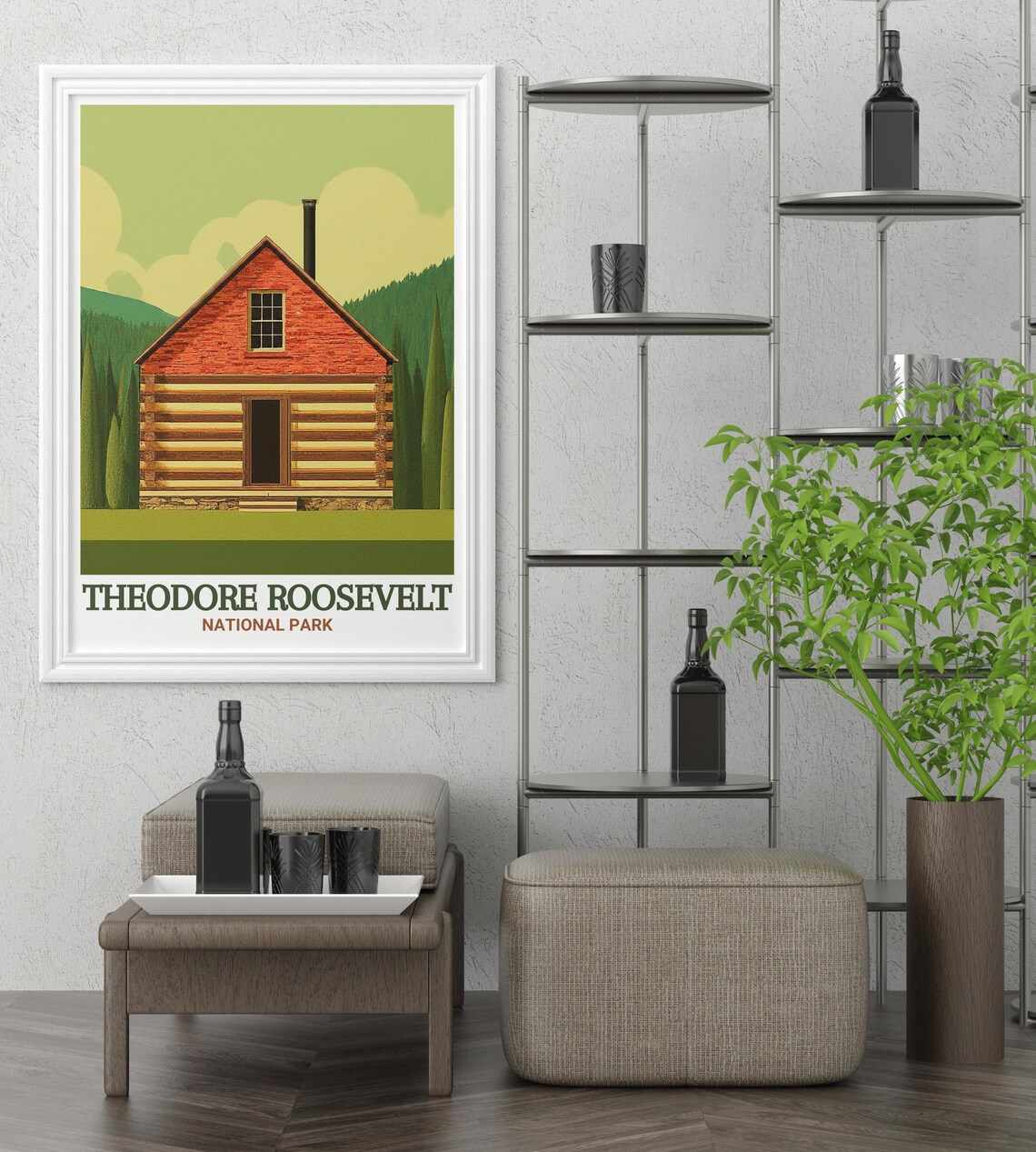 Theodore Roosevelt National Park Rustic Log Cabin Travel Poster - Image 4