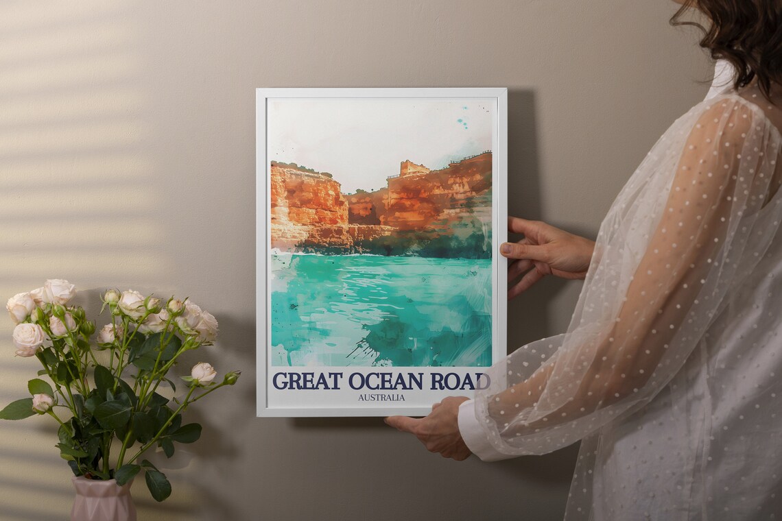 Great Ocean Road Loch Ard Gorge Turquoise Water Watercolor Poster - Image 2
