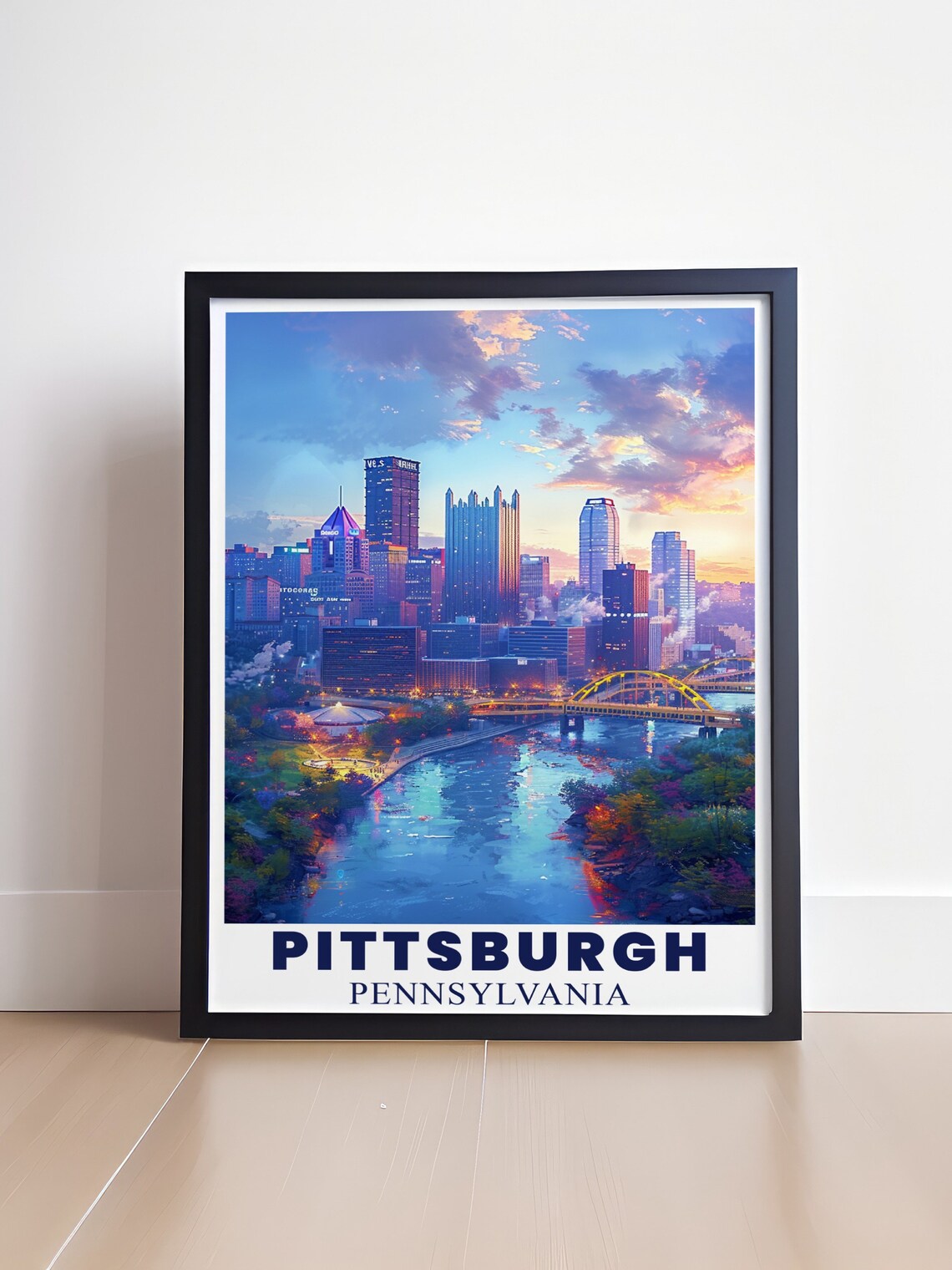 Pittsburgh Cityscape Travel Poster, Urban Wall Art - Image 4