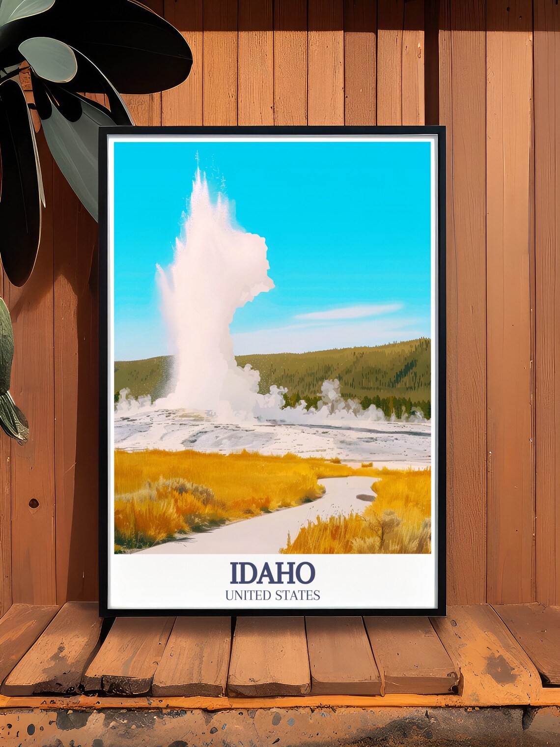 Idaho Old Faithful Geyser Erupting Golden Meadow Landscape Print - Image 2