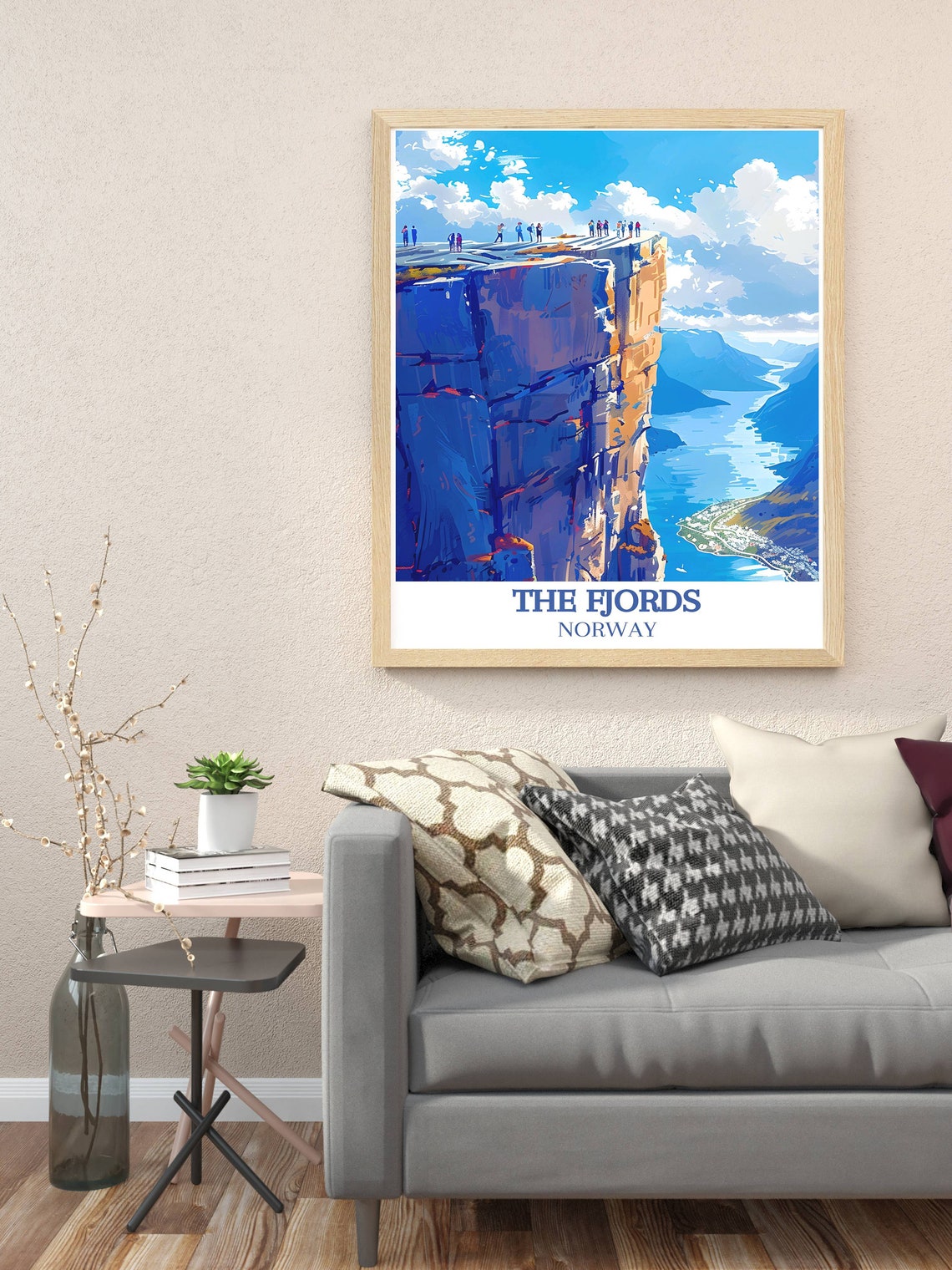 The Fjords Norway Travel Poster Dramatic Cliff Edge Overlook View - Image 3