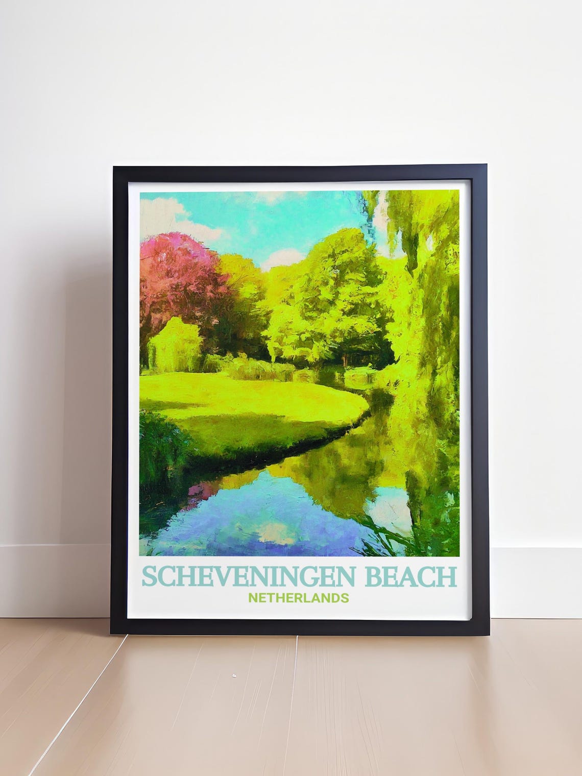 Scheveningen Beach Poster with Sunlit Park Pond and Willow Trees - Image 4