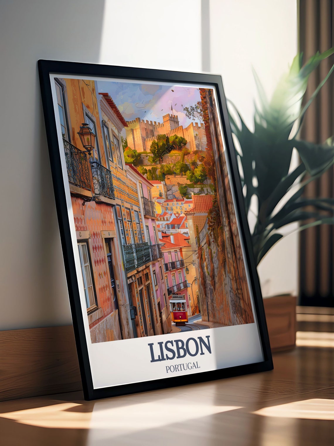 Lisbon Alfama Tram Sao Jorge Castle Hilltop Evening Scene Poster - Image 3