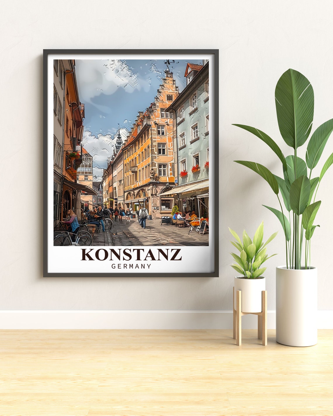 Konstanz Germany Historic Old Town Street with Cafe Scene Poster - Image 3