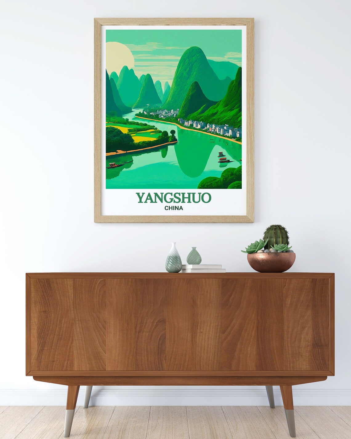 Yangshuo Scenic Karst Peaks Over Li River Boats China Travel Poster - Image 2