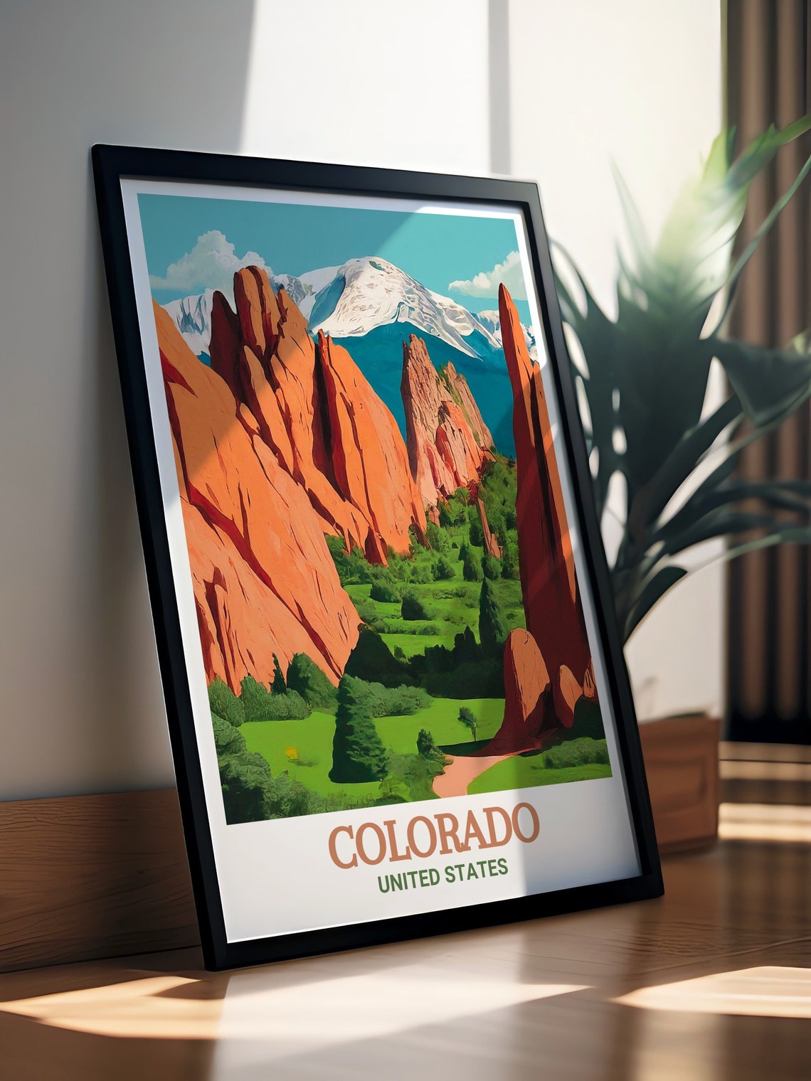 Vibrant Red Rock Spires Beneath Snowy Peak Colorado Travel Poster - Image 3