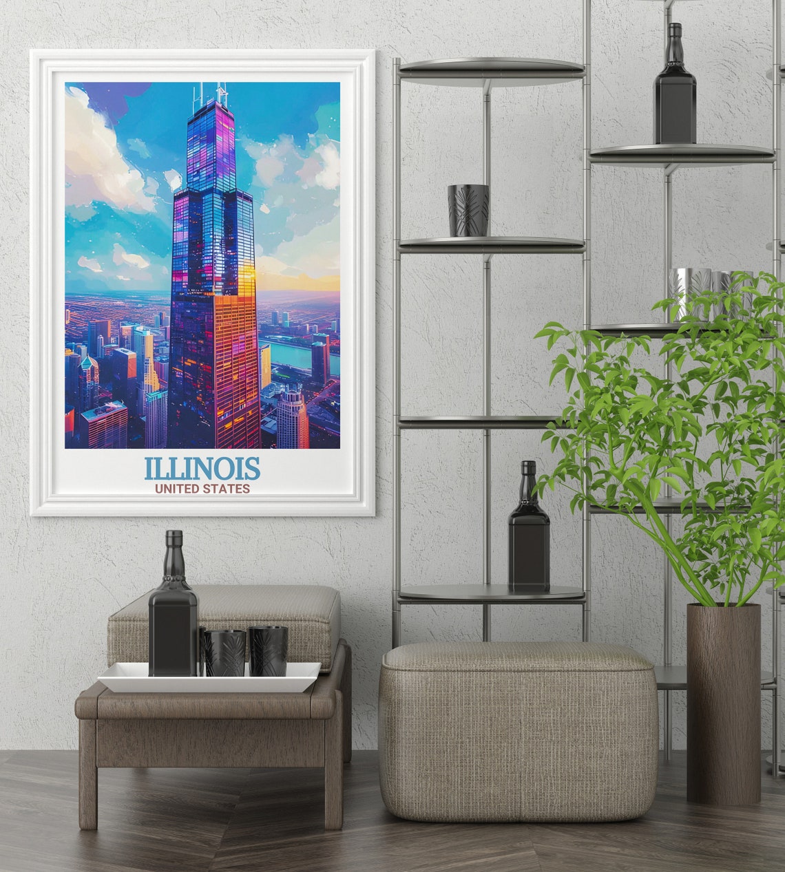 Illinois Chicago Willis Tower Vibrant Skyscraper Cityscape Poster - Image 3