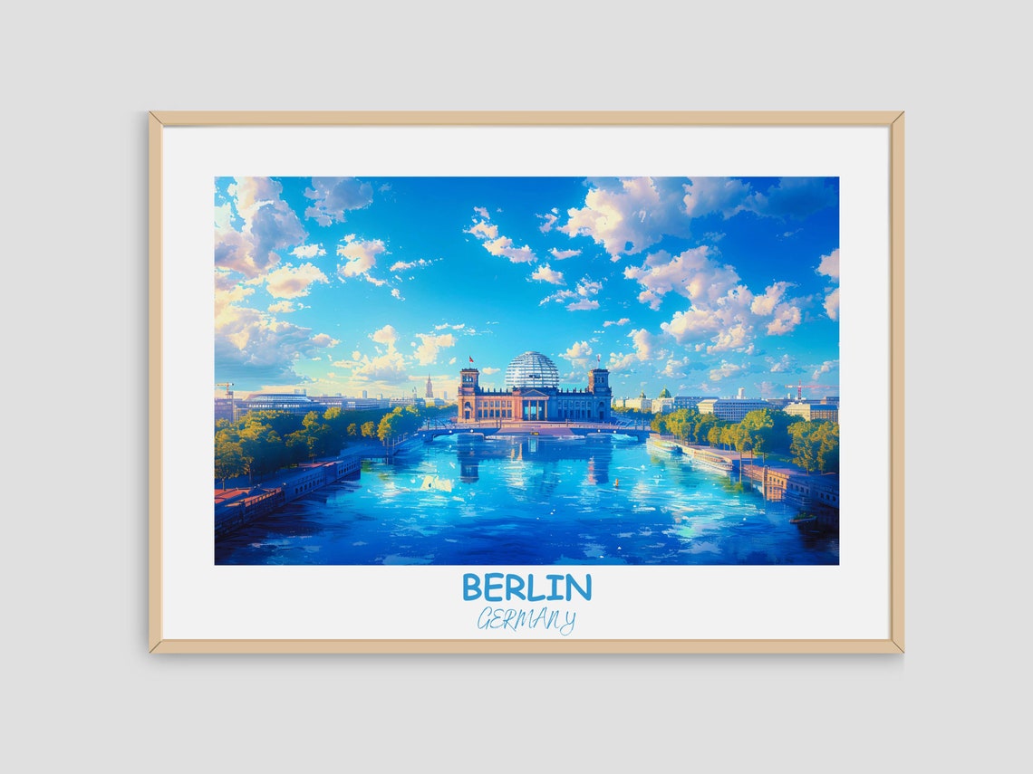Berlin Reichstag Building with Glass Dome River View Travel Poster - Image 4