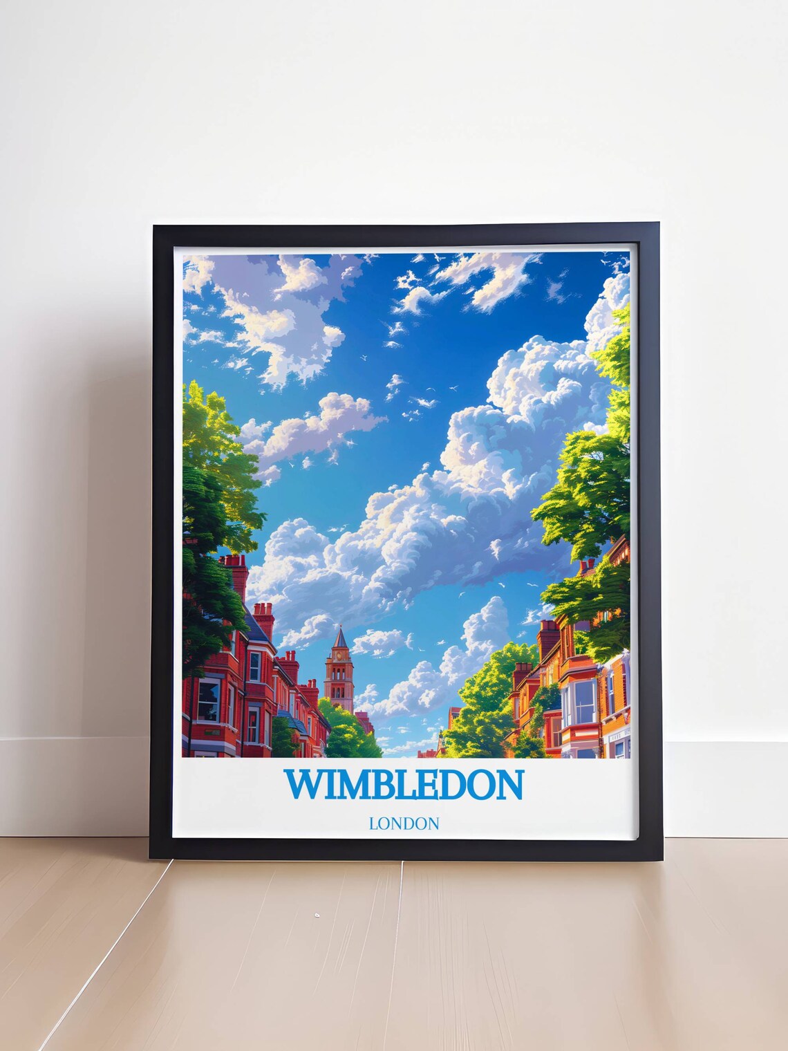 Wimbledon London Red Brick Townhouse Street Scene Travel Poster - Image 4