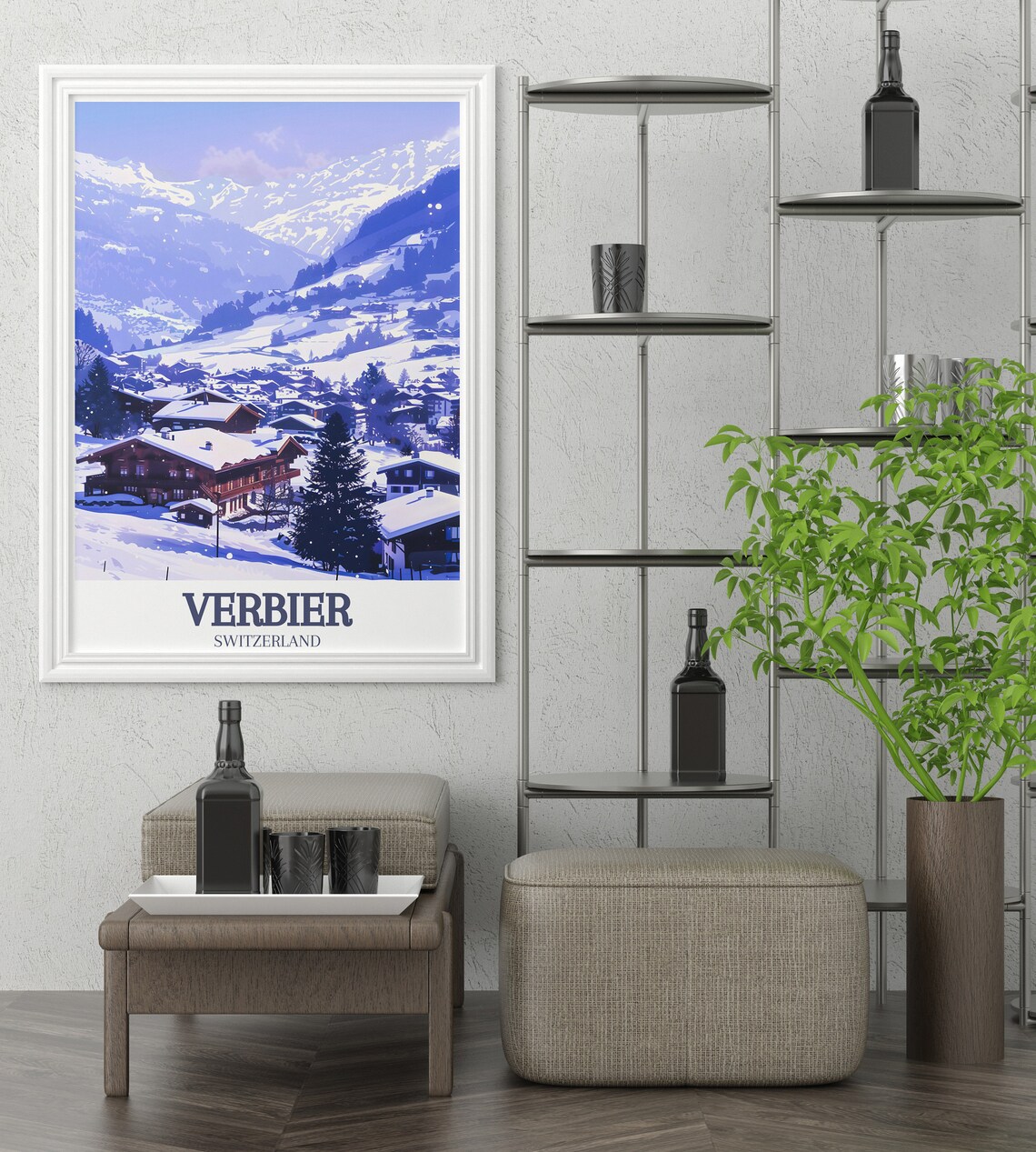 Verbier Switzerland Snowy Alpine Village Winter Valley Travel Poster - Image 2