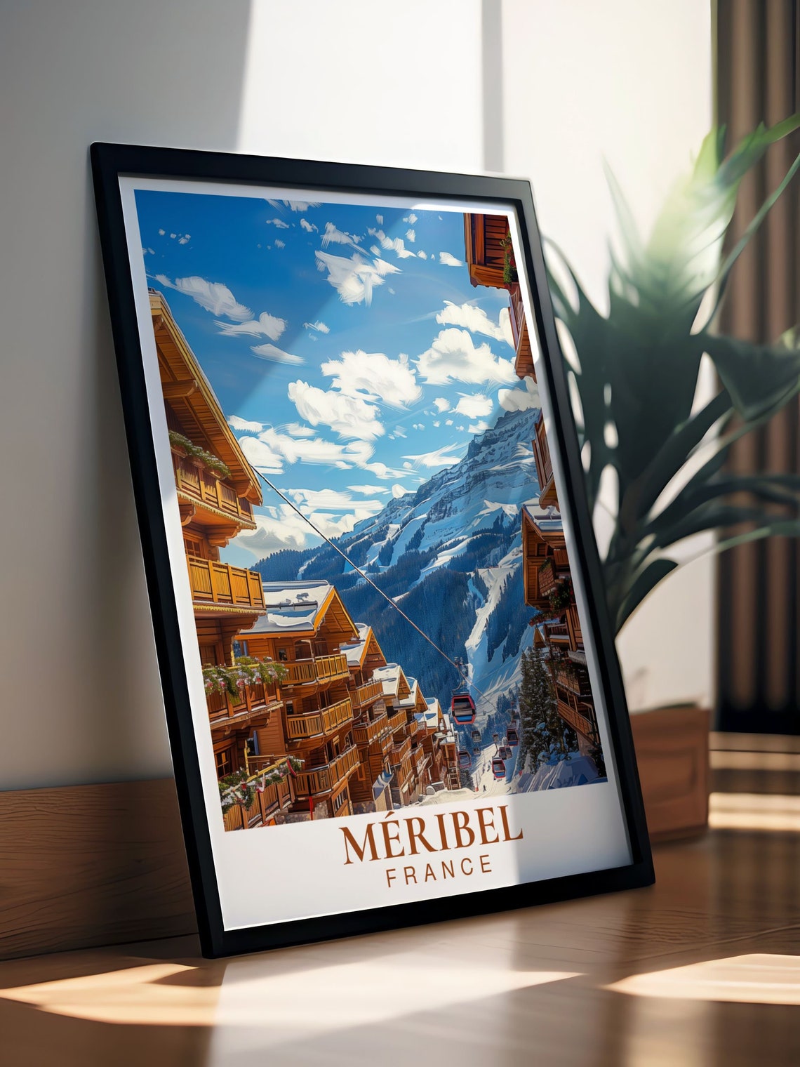 Méribel France Alpine Village Chalets Beneath Snowy Slopes Poster - Image 3