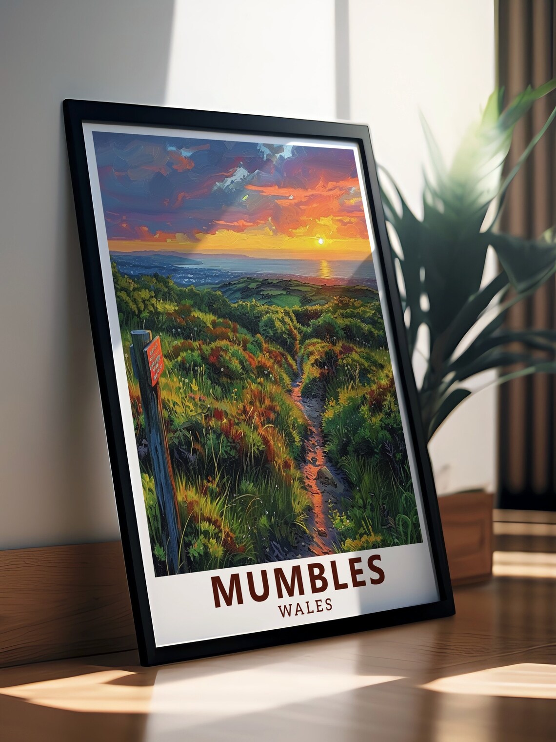 Mumbles Wales Sunset Hilltop Trail Coast View Travel Art Poster - Image 2
