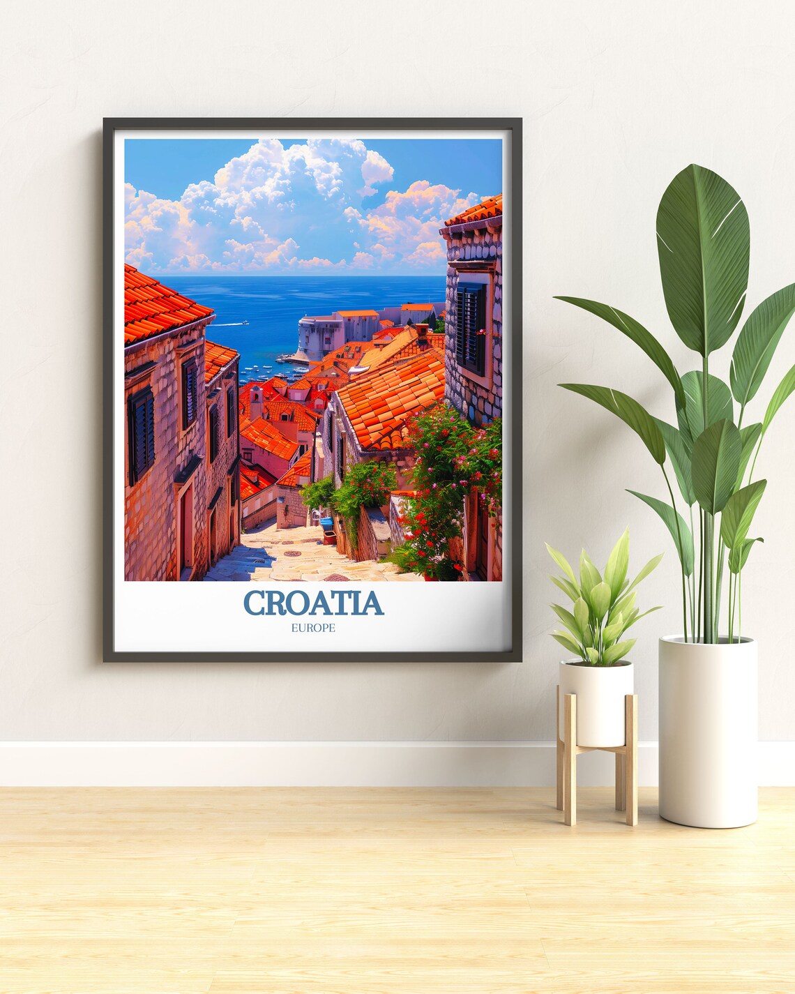Croatia Europe Old Town Alley Red Roofs Over Blue Sea Poster - Image 2