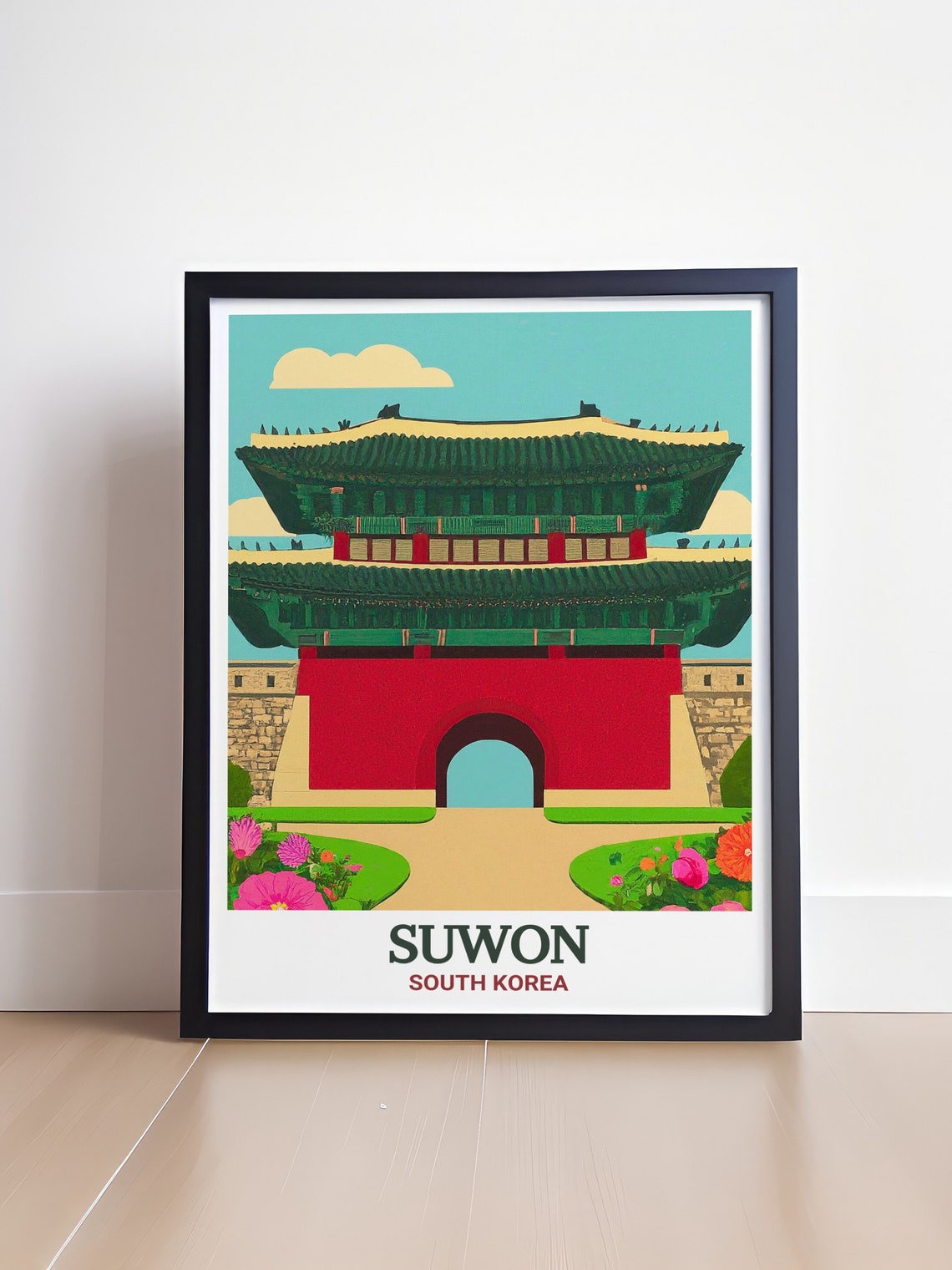 Suwon Paldalmun Gate Red Two Tier Tower Flower Garden Poster - Image 4