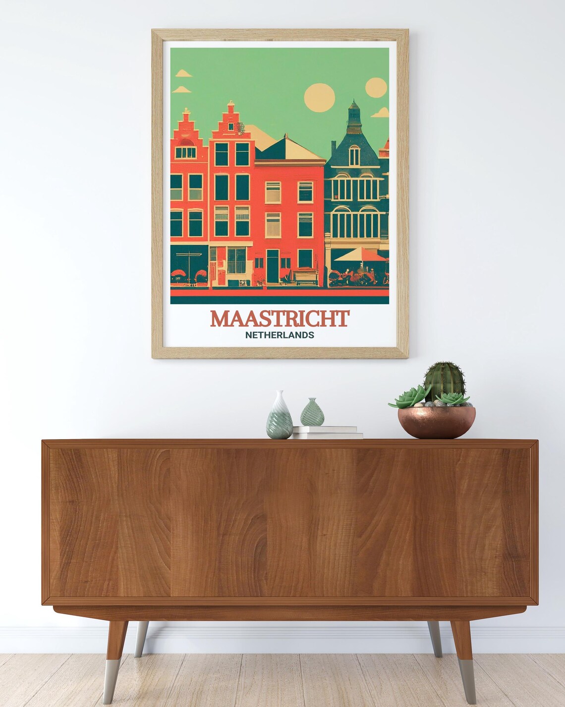 Maastricht Vrijthof Square Red Teal Dutch Gabled Houses Travel Poster - Image 2