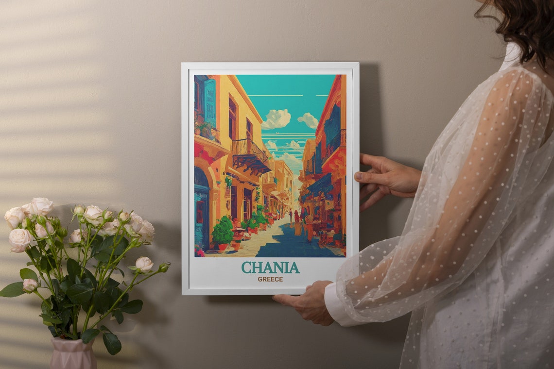 Chania Greece Old Town Colorful Street Warm Sunlit Art Poster - Image 3