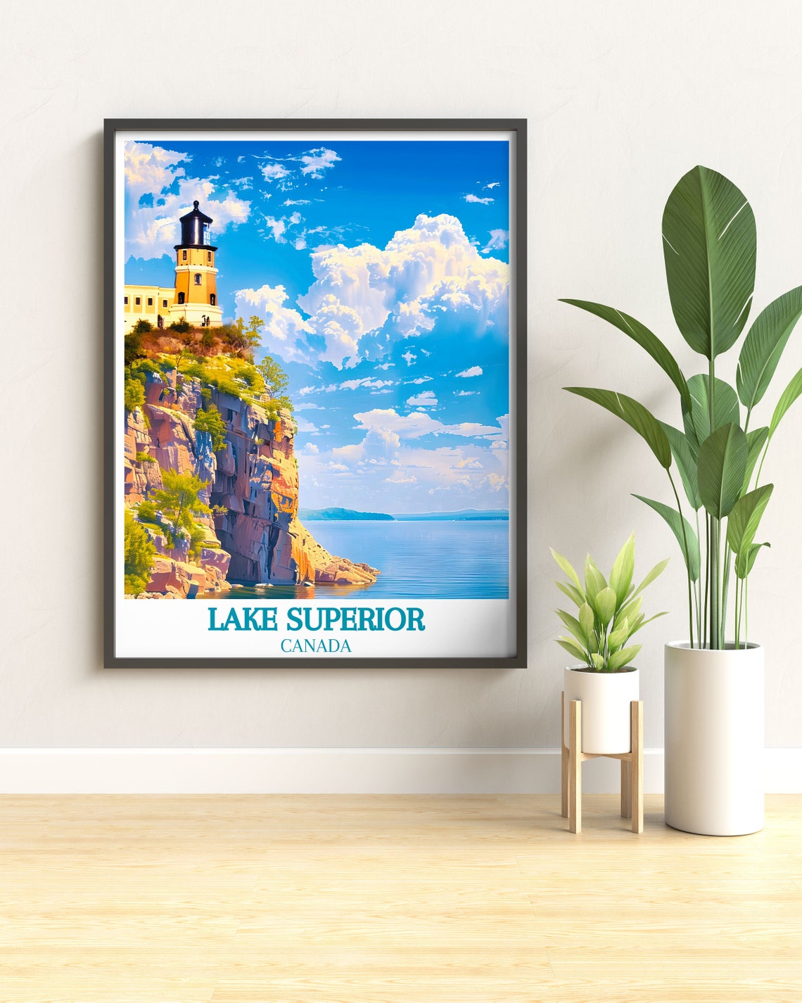 Lake Superior Canada Lighthouse Rocky Cliff View Travel Poster - Image 2