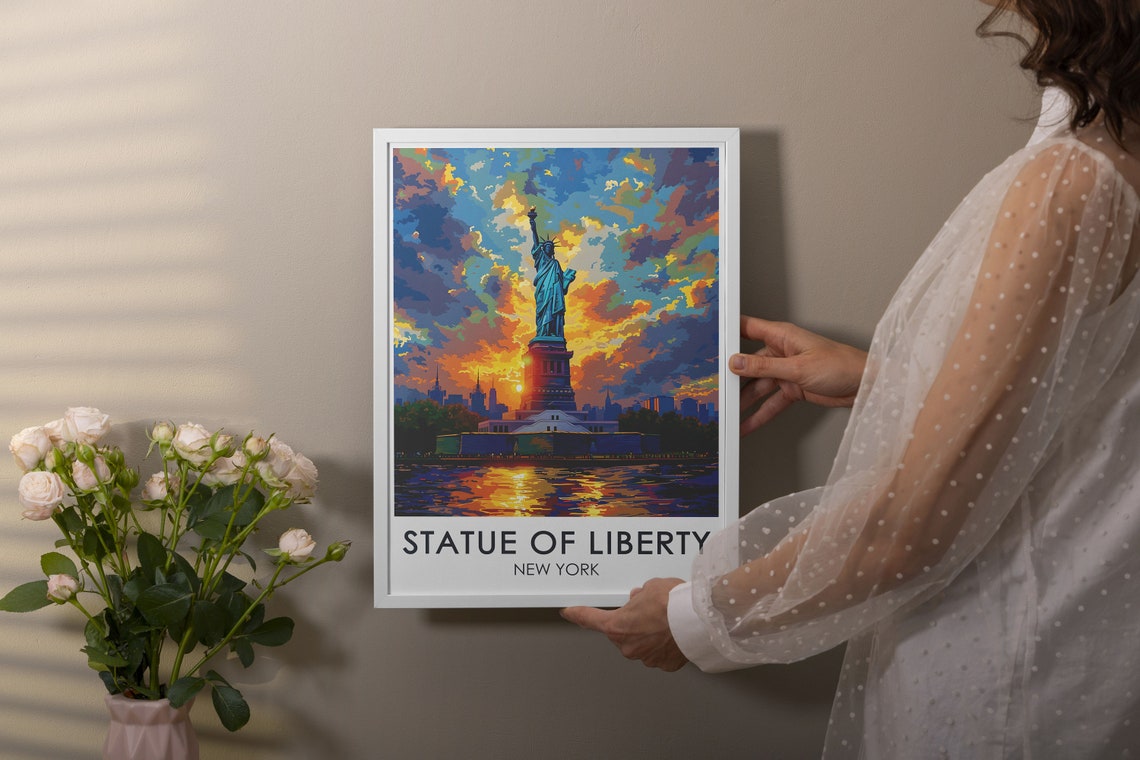 Statue of Liberty at Sunset over Manhattan Skyline New York Poster - Image 3