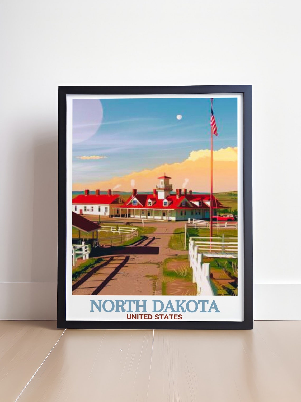 North Dakota Historic Fort Red Roofed Trading Post Prairie Poster - Image 4