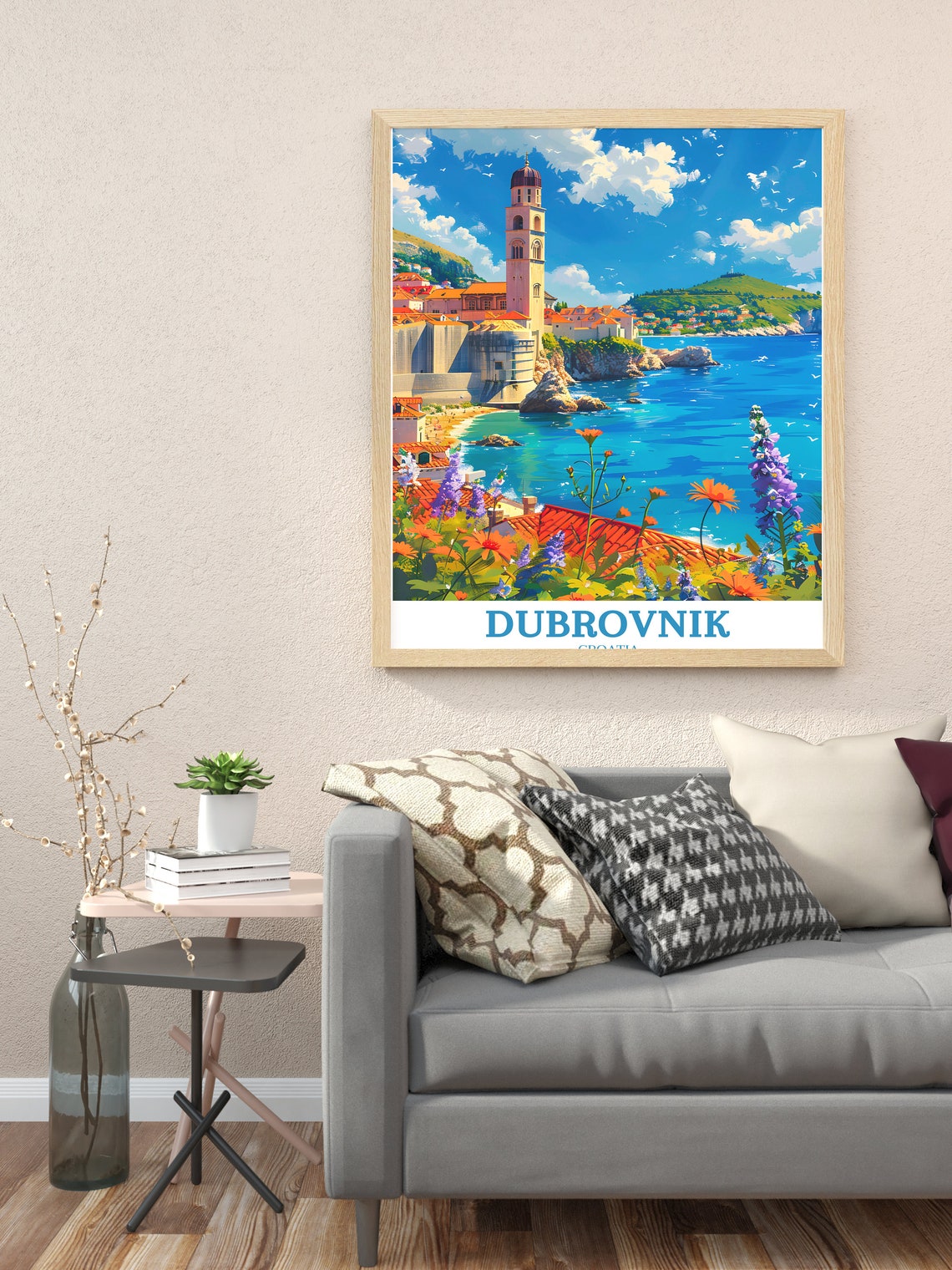 Dubrovnik Bell Tower Harbor View With Wildflower Foreground Poster - Image 2