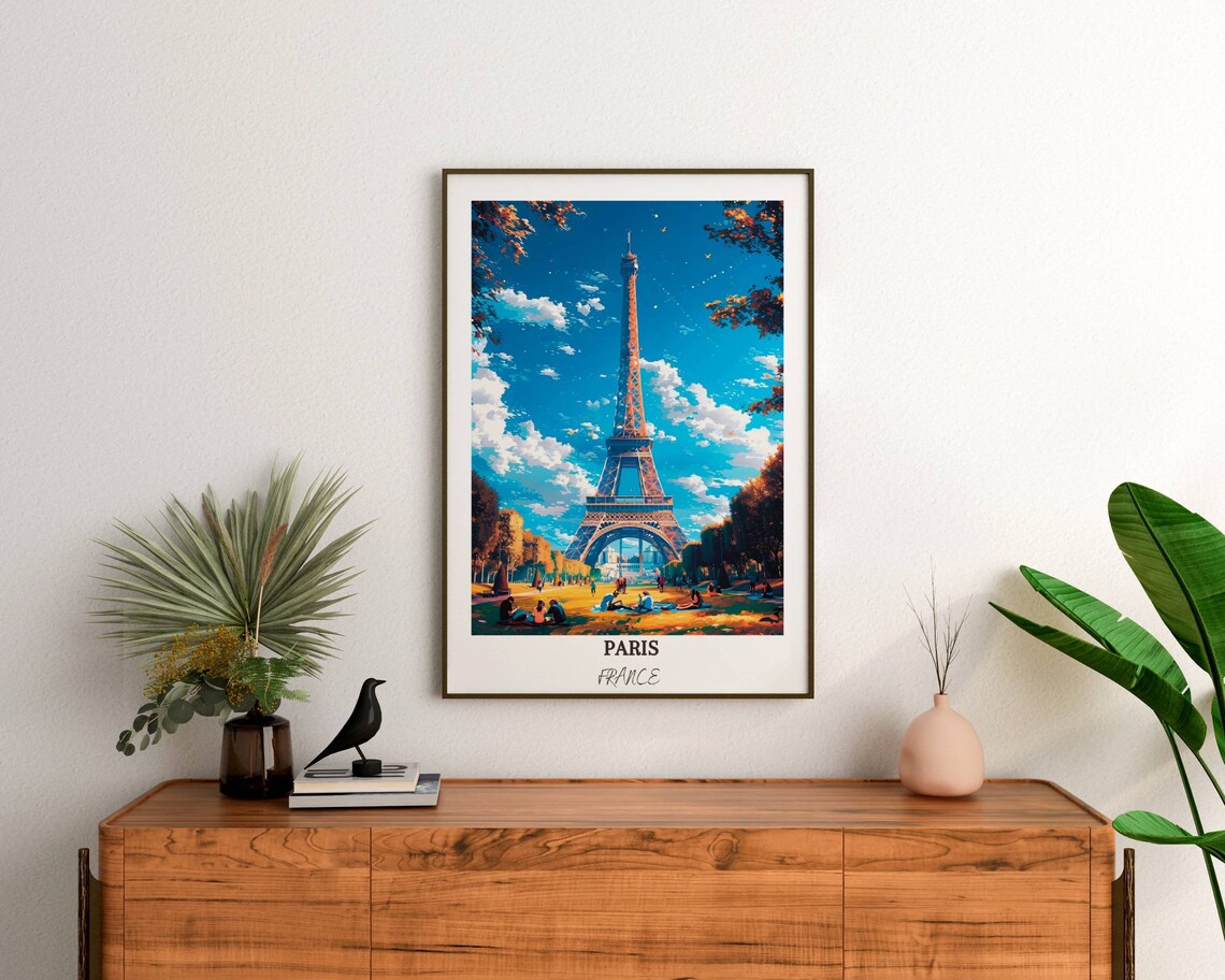 Eiffel Tower Autumn Park Picnic Blue Sky Paris France Travel Poster - Image 3