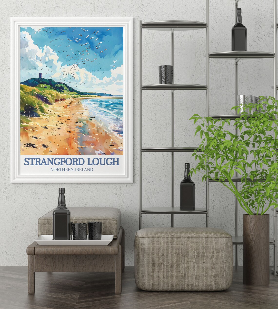 Strangford Lough Northern Ireland Beach Watercolor Birds Travel Poster - Image 3