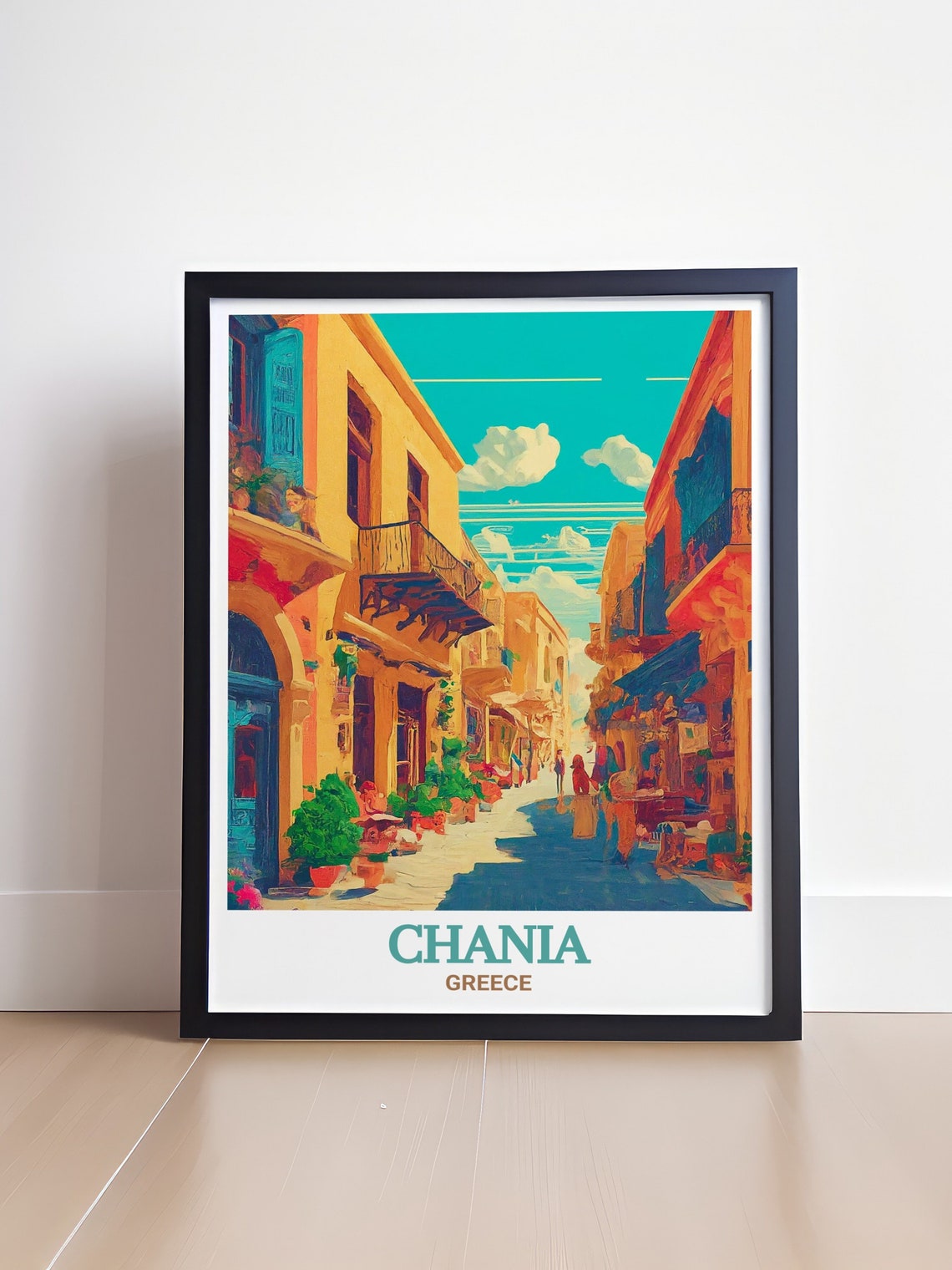 Chania Greece Old Town Colorful Street Warm Sunlit Art Poster - Image 4