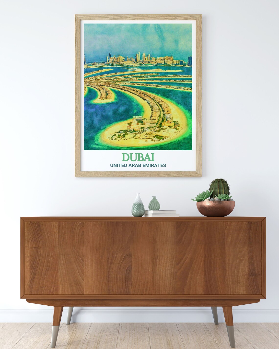 Dubai Palm Jumeirah Aerial Island City Skyline UAE Travel Poster - Image 2