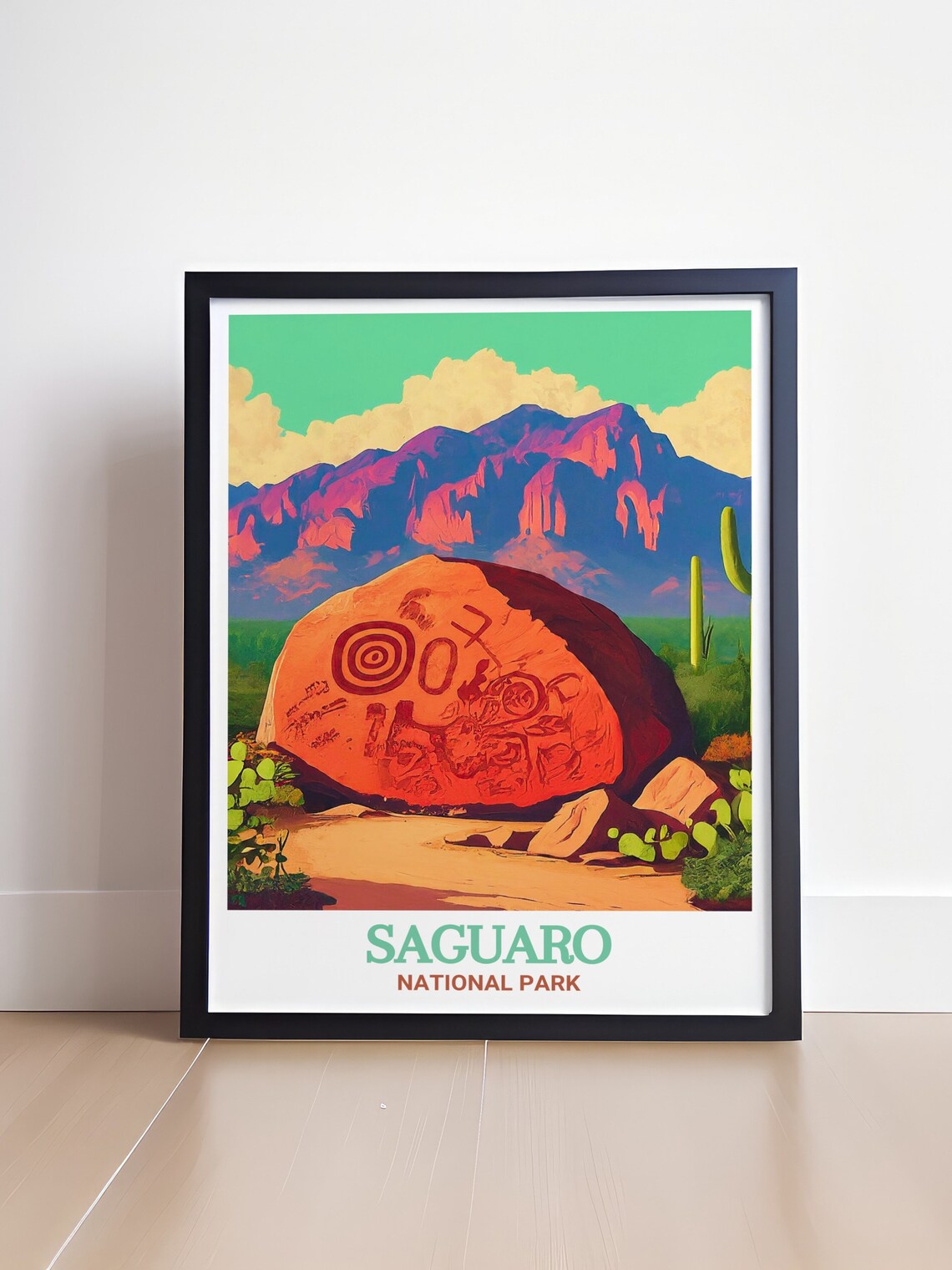 Saguaro Signal Hill Petroglyph Boulder Desert Mountains Poster - Image 4