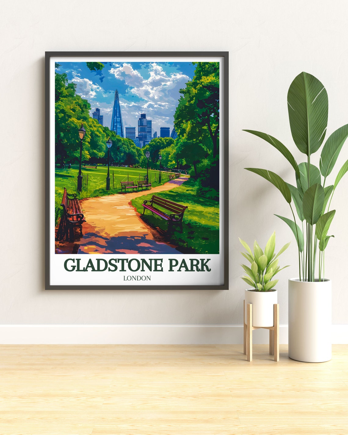 Gladstone Park London Skyline Benches Lawn Urban Travel Poster - Image 2