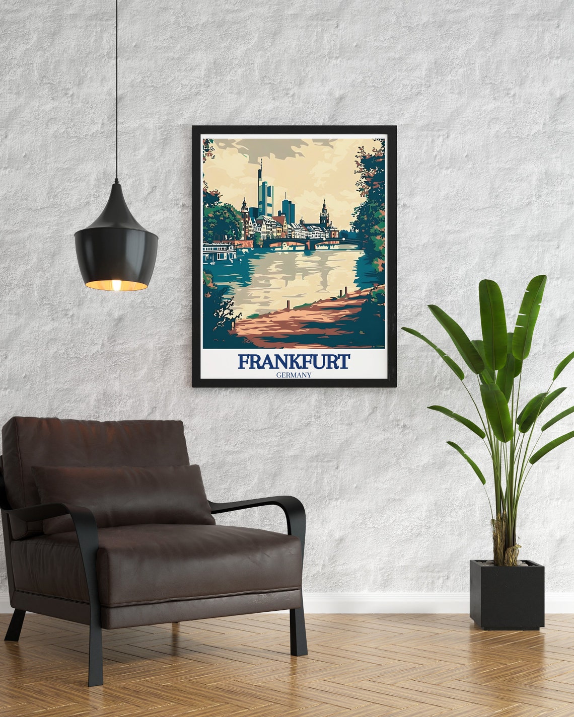 Frankfurt Germany River Main Bridge and Skyline Retro Travel Poster - Image 2
