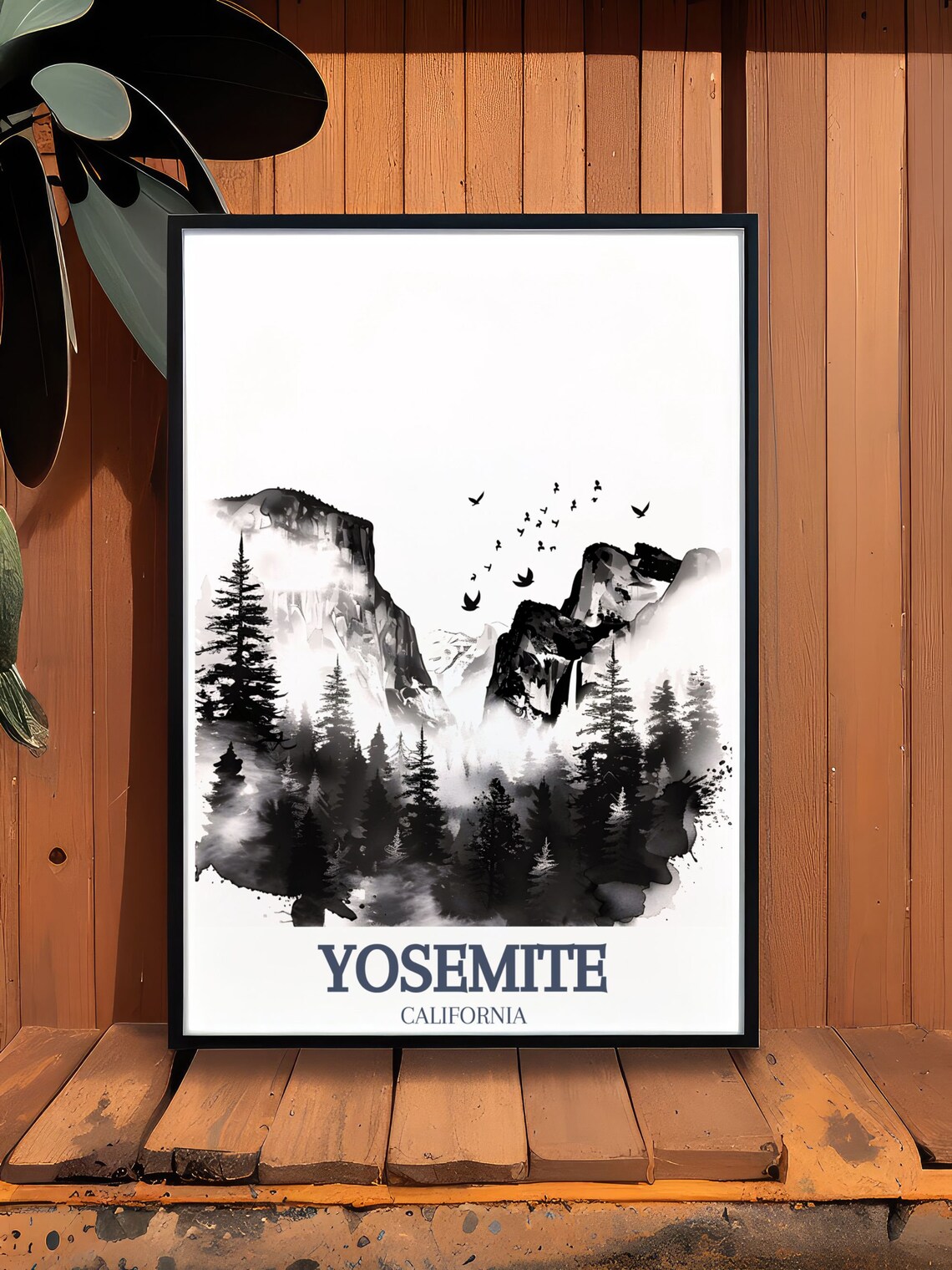 Yosemite California Black Ink Wash El Capitan Valley Travel Poster - Image 3