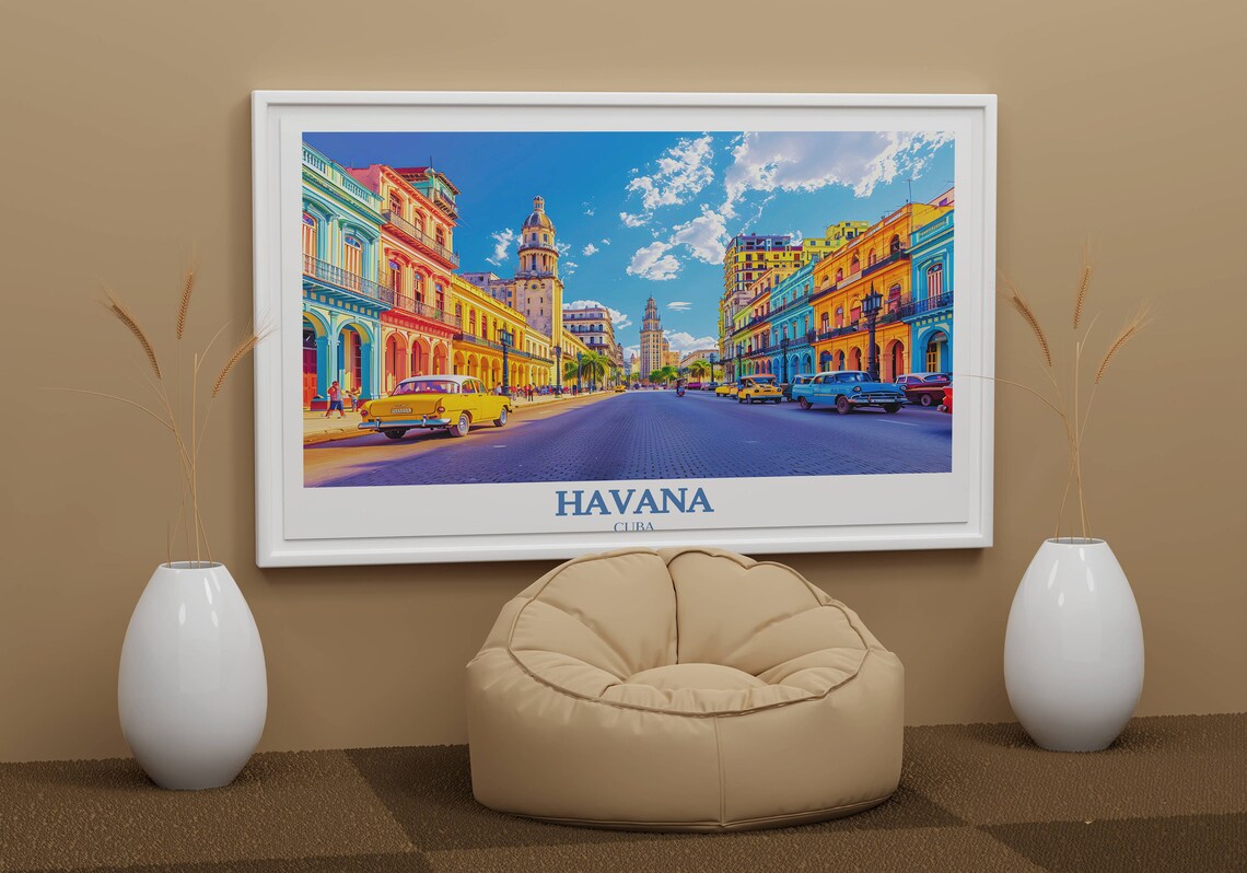 Havana Cuba Classic Cars Colonial Street Retro Travel Poster - Image 2