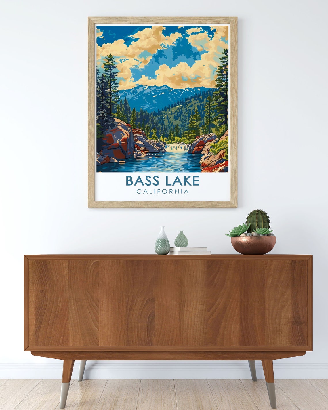 Bass Lake California Waterfall Gorge Pine Forest Mountain Poster - Image 2