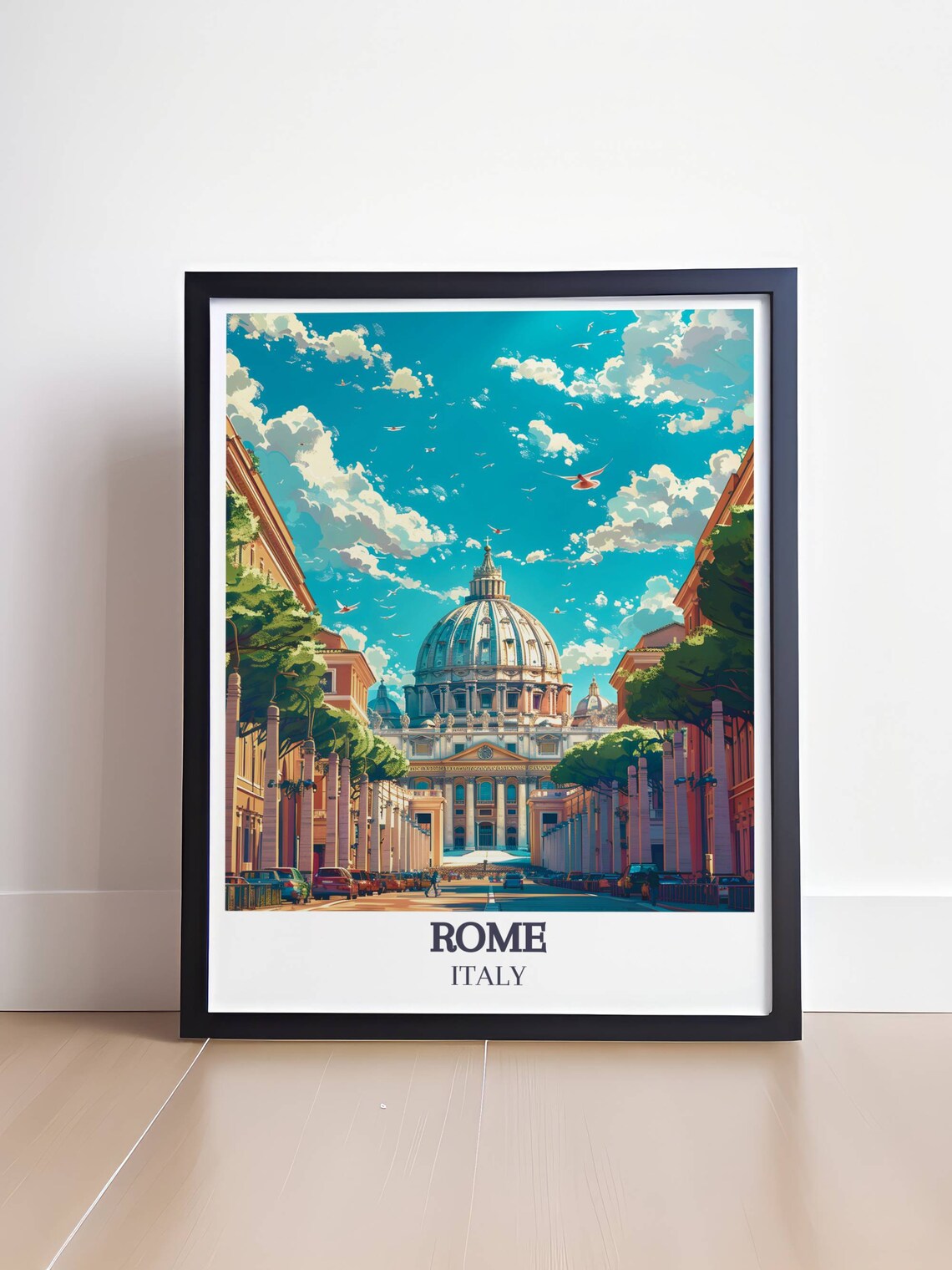 Rome Italy St Peter's Basilica Dome Sunny Street View Poster - Image 4