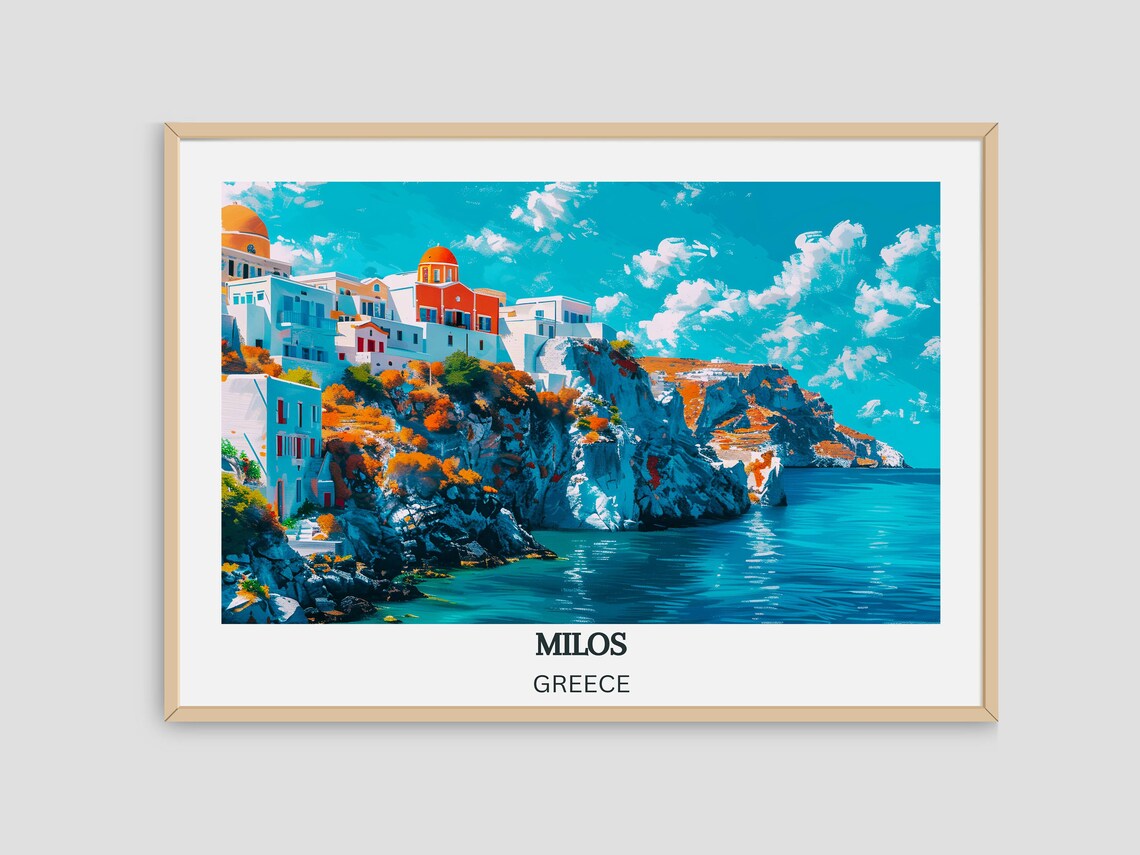 Milos Greece Colorful Cliffside Village Coastal Travel Poster - Image 4
