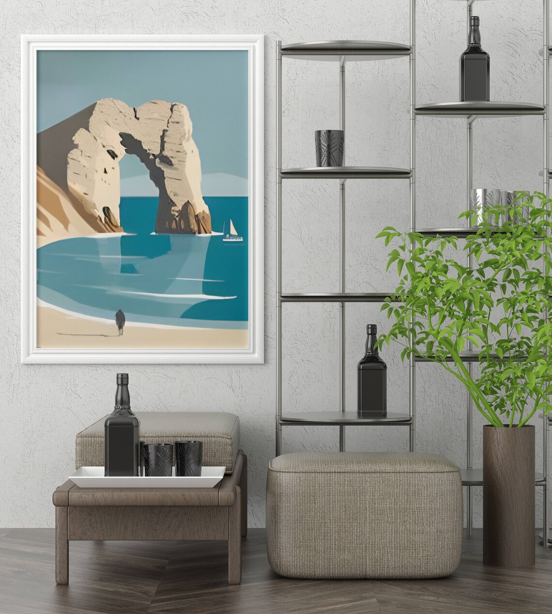 Durdle Door Minimalist Limestone Arch Over Calm Blue Bay Poster - Image 2
