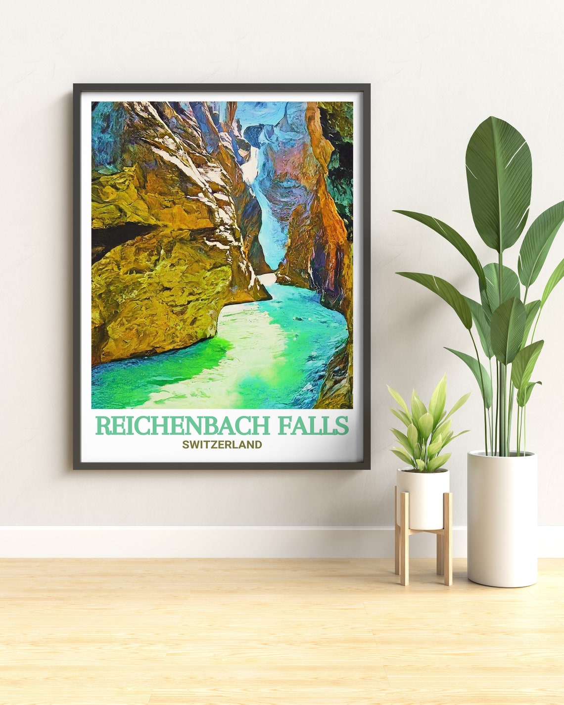 Reichenbach Falls Switzerland Turquoise Gorge Cliffs View Poster - Image 3