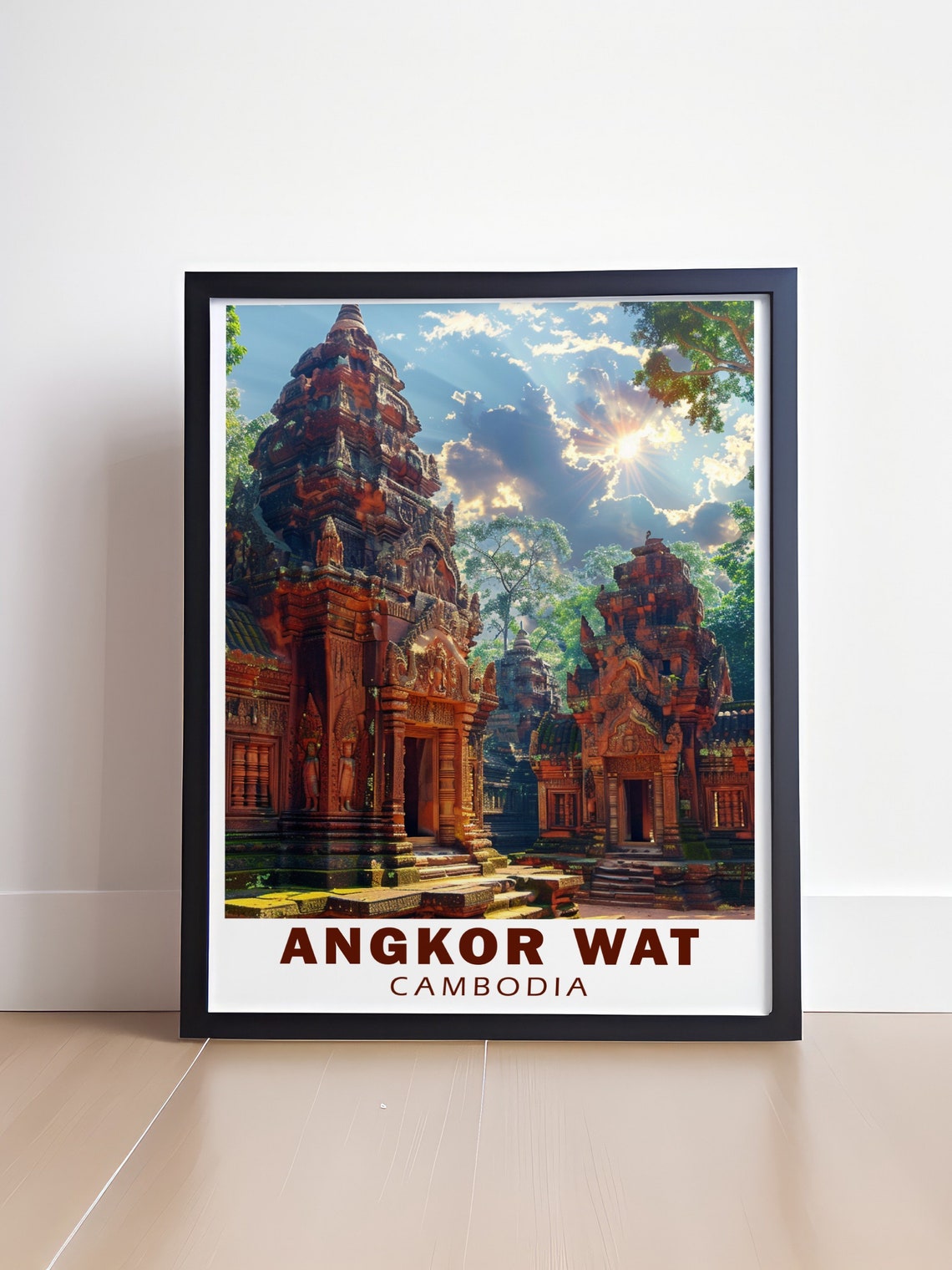 Angkor Pink Sandstone Temple Towers Sunlight Cambodia Travel Poster - Image 4