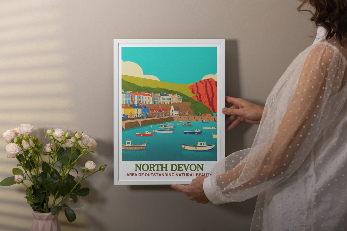 North Devon Ilfracombe Harbour Fishing Boats Red Cliffs Poster - Image 2