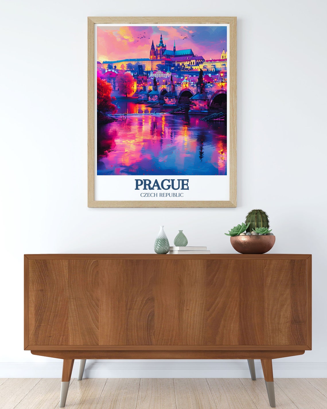 Prague Charles Bridge and Castle Illuminated at Dusk Travel Poster - Image 2