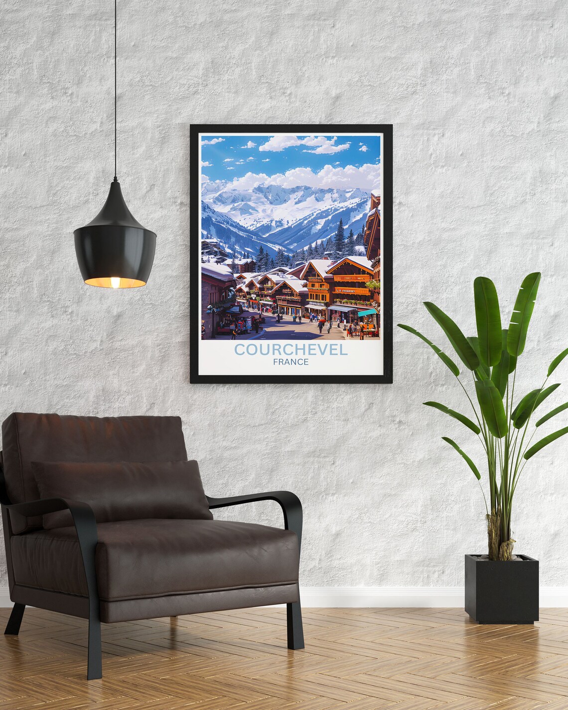 Courchevel France Alpine Village Street Chalet Shops Scene Poster - Image 3