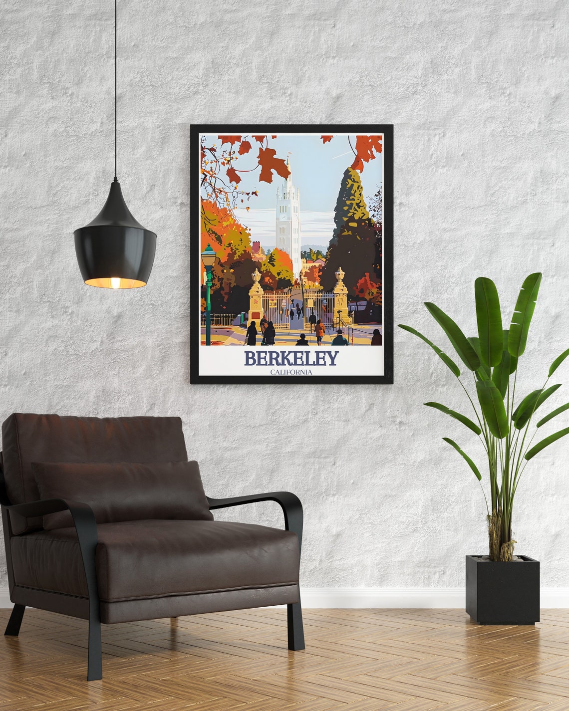 Berkeley Campanile Autumn Leaves at Sather Gate College Travel Poster - Image 2