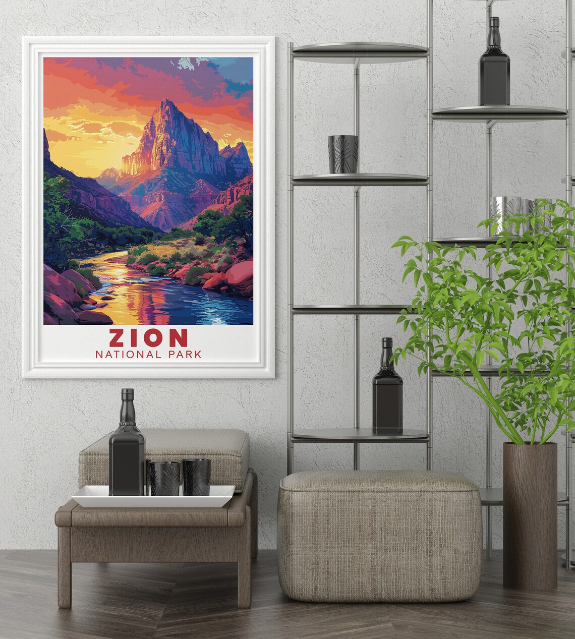 Zion National Park Watchman River Sunset Colors Travel Poster - Image 2