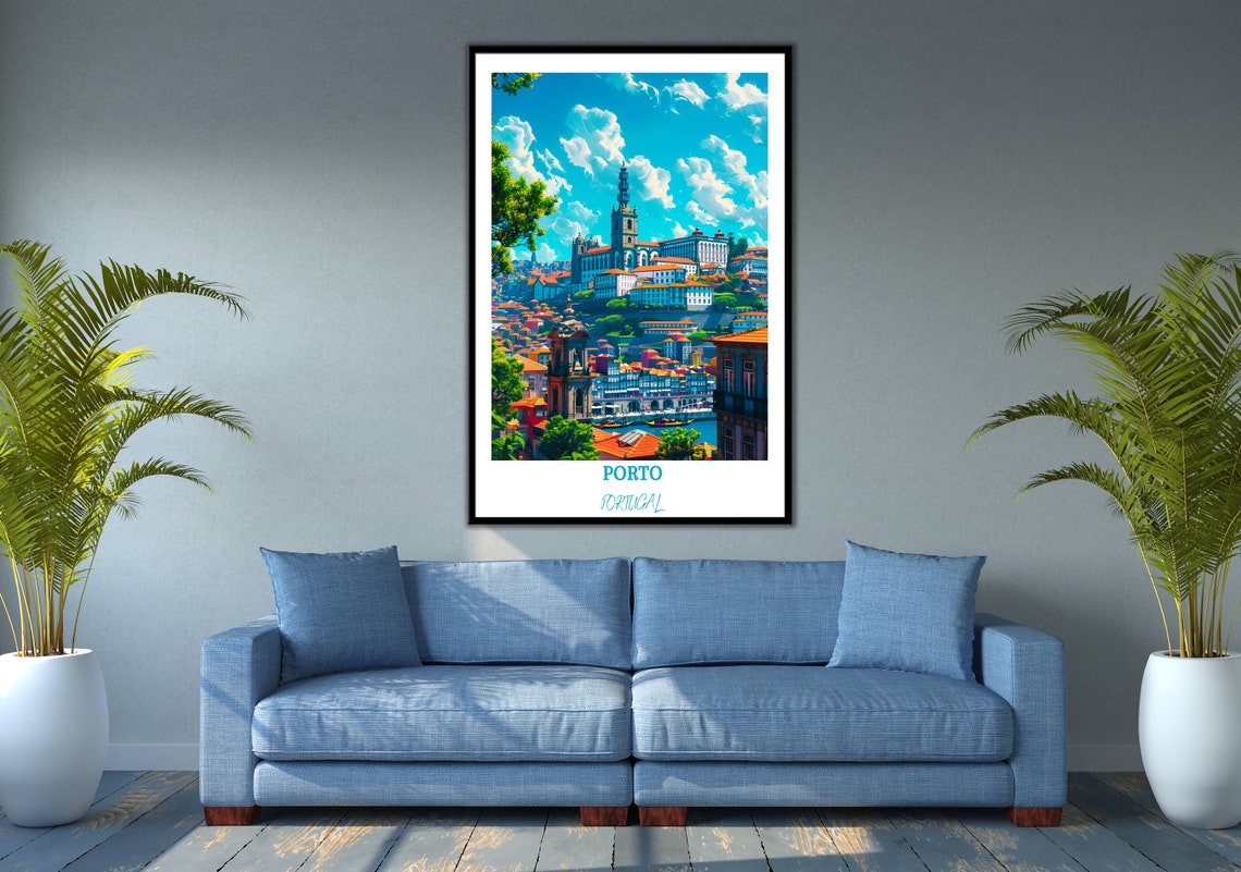 Porto Portugal City Rooftops Cathedral Blue Sky Panoramic Poster - Image 3