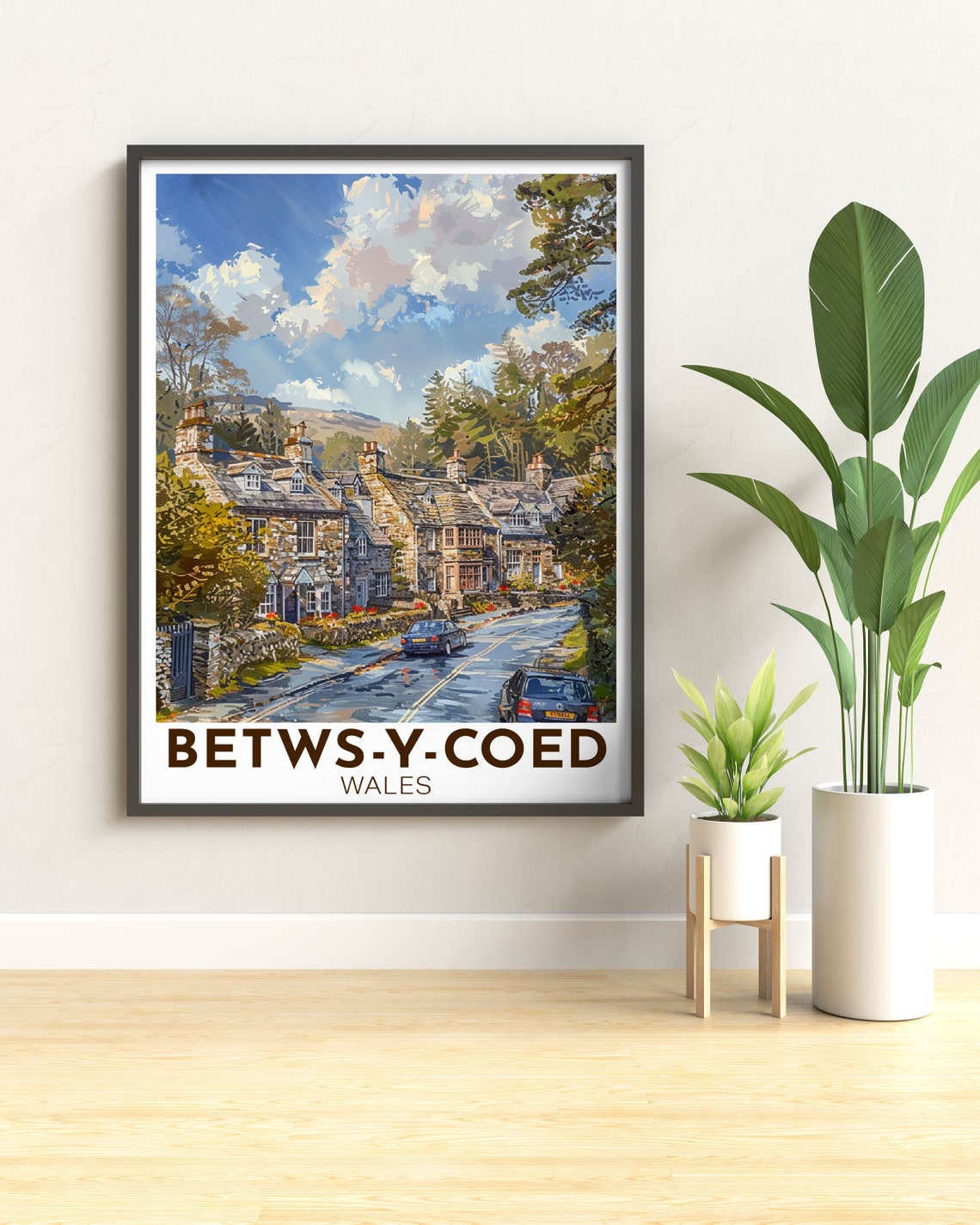 Betws-y-Coed Wales Stone Cottage Village Street Impressionist Poster - Image 3